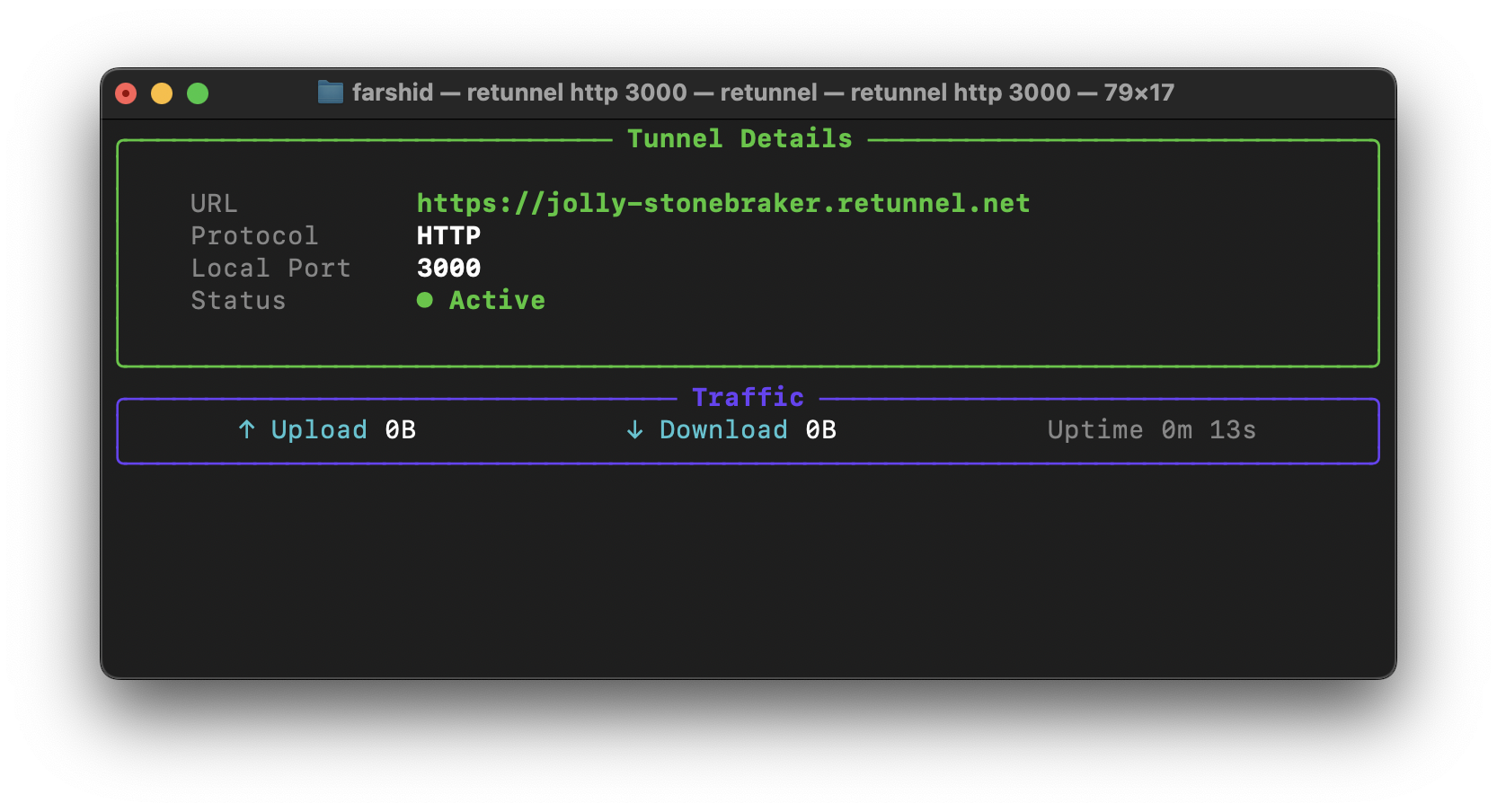 Retunnel http subcommand help.